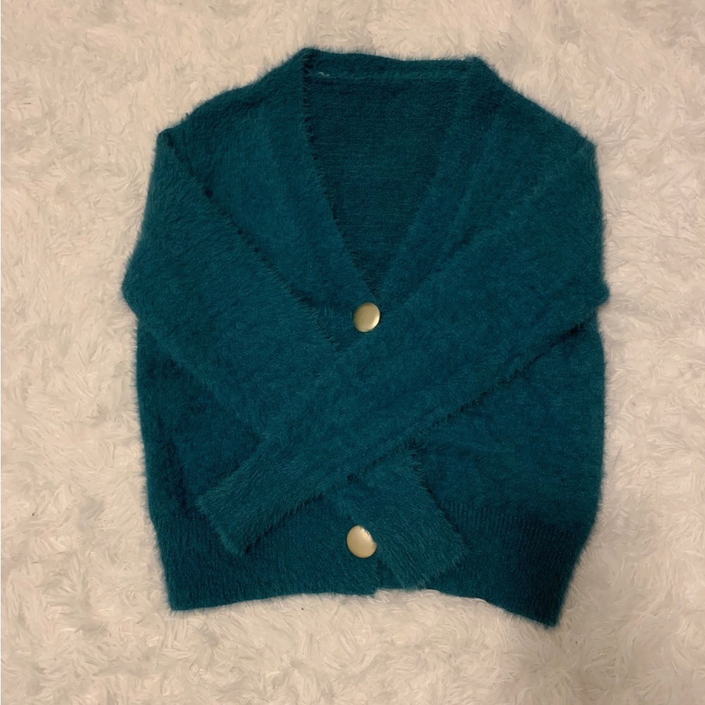 Fuzzy Dark Green Turquoise Sweater